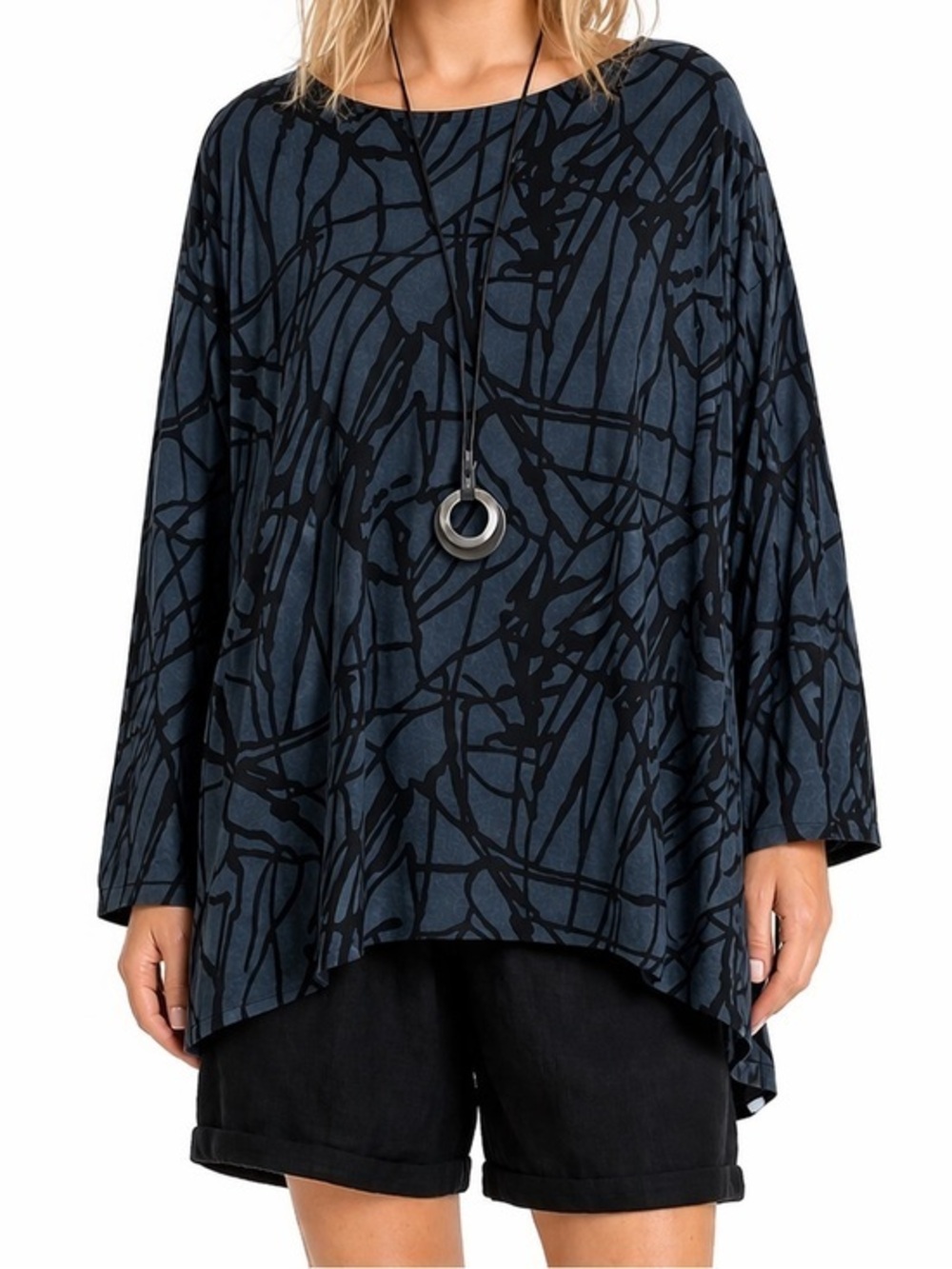 Bryn Walker Wonens bluish gray and black Abstract Patterned top oversized XS